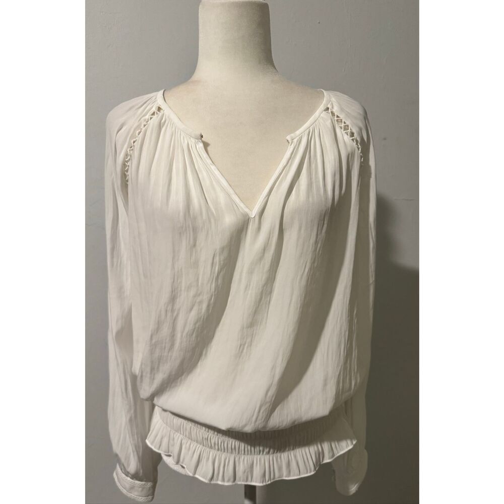 Ramy Brook smocked bottom embroidered white boho blouse SP